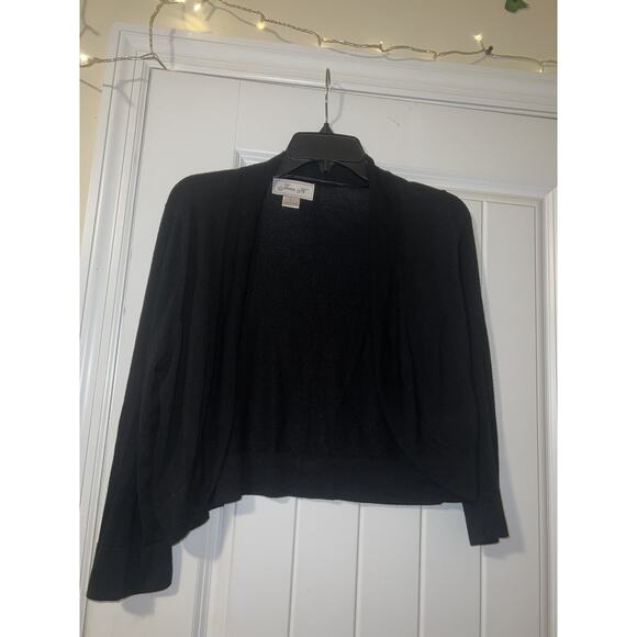 Jessica H women’s black cardigan open 3/4 sleeve mini cropped rayon/nylon large - Picture 1 of 3